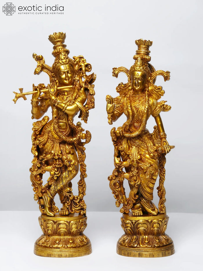 14" Standing Radha Madhav Krishna Brass Statue for Pooja