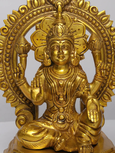 11" Brass Pair of Ganesha - Lakshmi Seated on Throne