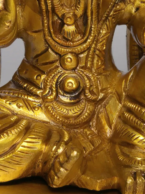 11" Brass Pair of Ganesha - Lakshmi Seated on Throne