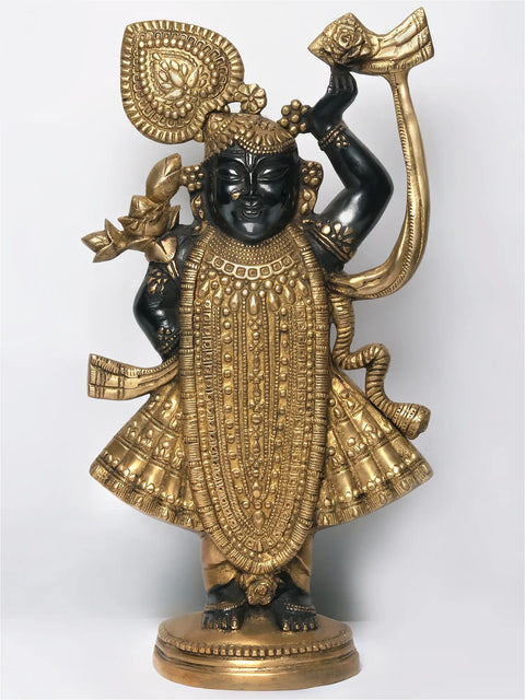 18" Gold and Black Color Lord Krishna as Shrinath Ji in Brass