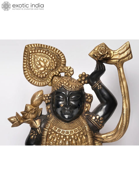18" Gold and Black Color Lord Krishna as Shrinath Ji in Brass