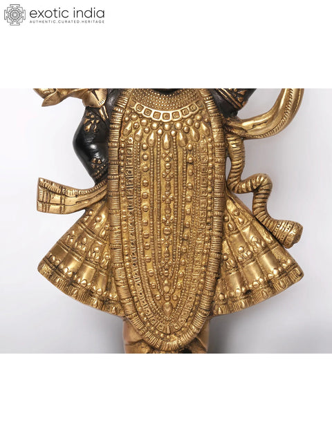 18" Gold and Black Color Lord Krishna as Shrinath Ji in Brass