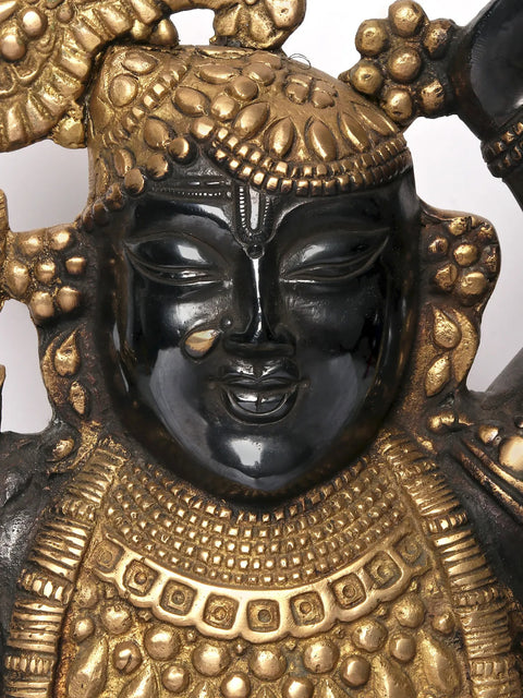 18" Gold and Black Color Lord Krishna as Shrinath Ji in Brass