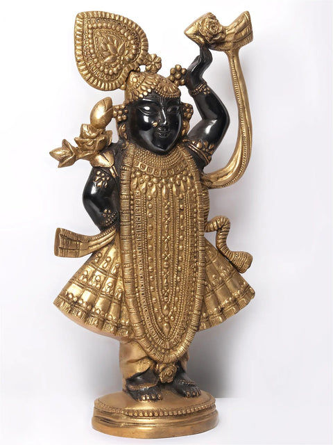 18" Gold and Black Color Lord Krishna as Shrinath Ji in Brass