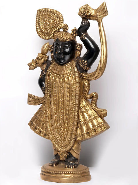 18" Gold and Black Color Lord Krishna as Shrinath Ji in Brass