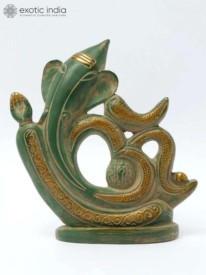 8" Handmade Lord Ganesha Brass Idol with Om for Pooja