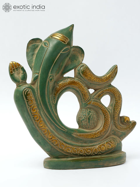 8" Stylised Lord Ganesha Brass Idol with Om | Spiritual Table Decor