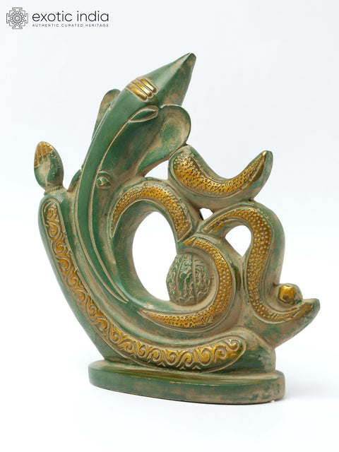 8" Stylised Lord Ganesha Brass Idol with Om | Spiritual Table Decor