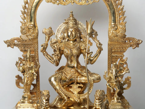 28'' Superfine Tripura Sundari (Rajarajeshwari) With Ganesha and Lakshmi | Brass