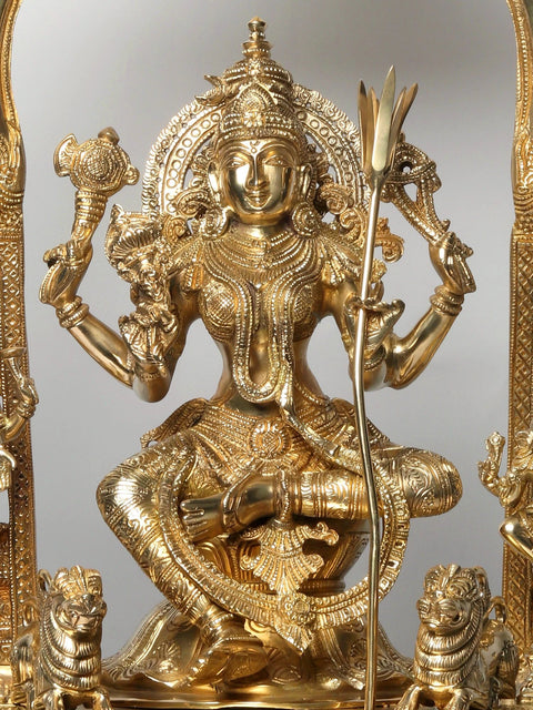 28'' Superfine Tripura Sundari (Rajarajeshwari) With Ganesha and Lakshmi | Brass