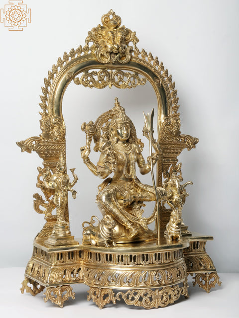 28'' Superfine Tripura Sundari (Rajarajeshwari) With Ganesha and Lakshmi | Brass