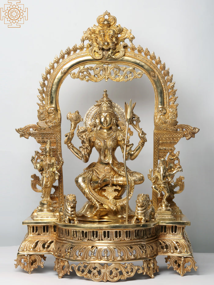 28" Handmade Tripura Sundari Brass Statue with Ganesha and Lakshmi