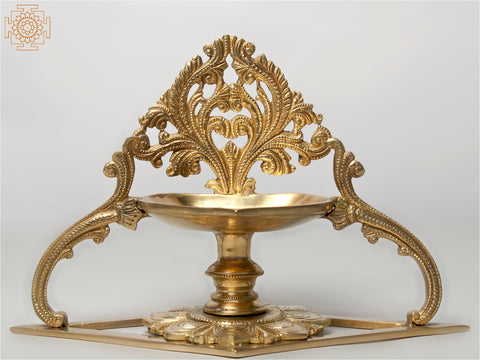 10" Designer Lamp (Diya) with Stand in Brass