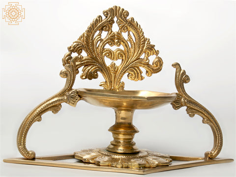 10" Designer Lamp (Diya) with Stand in Brass