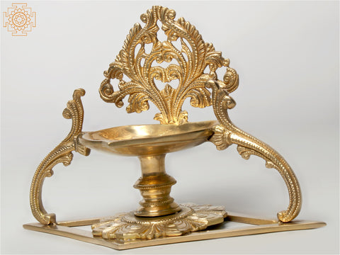 10" Designer Lamp (Diya) with Stand in Brass
