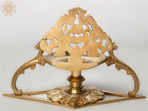 10" Designer Lamp (Diya) with Stand in Brass