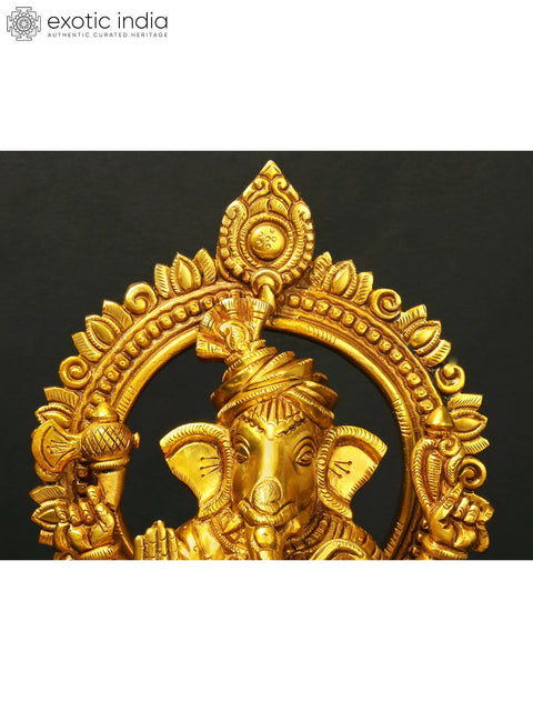 11" Turbaned Lord Ganesha Seated on Throne | Brass Statue