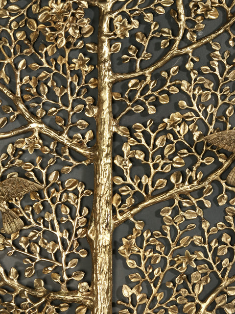 36" Large Round Shape Tree of Life with Chirping Birds in Brass | Wall Decor