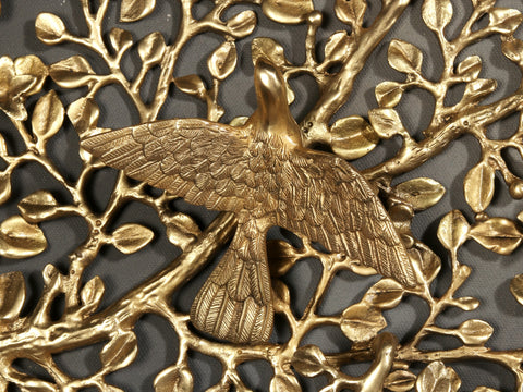 36" Large Round Shape Tree of Life with Chirping Birds in Brass | Wall Decor
