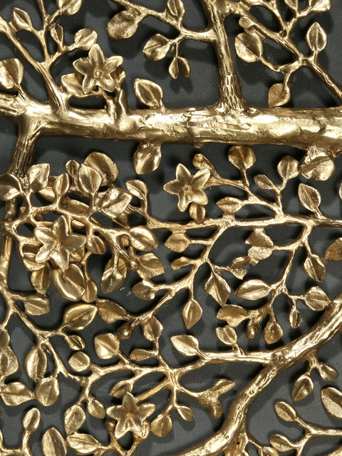 36" Large Round Shape Tree of Life with Chirping Birds in Brass | Wall Decor