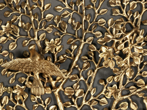 36" Large Round Shape Tree of Life with Chirping Birds in Brass | Wall Decor