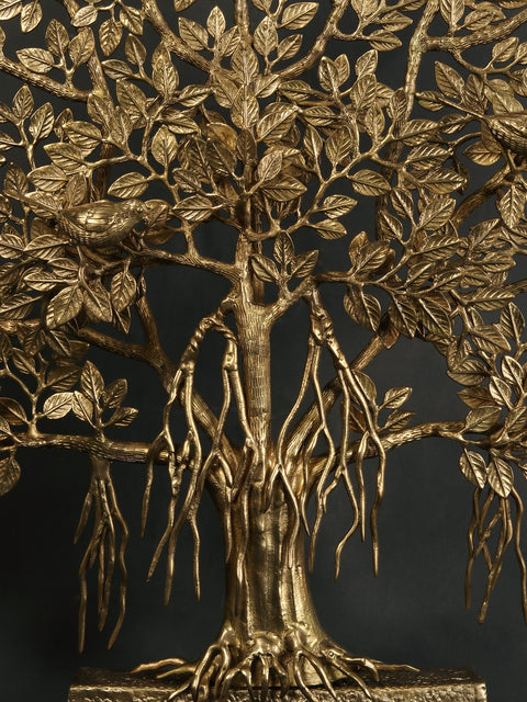 34" Large Tree of Life with Perched Birds in Brass