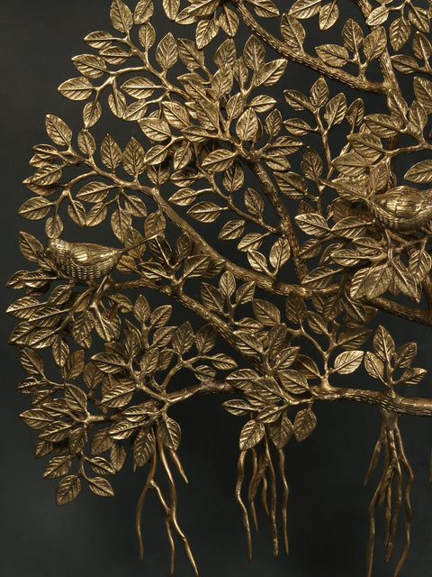 34" Large Tree of Life with Perched Birds in Brass