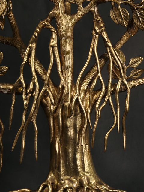 34" Large Tree of Life with Perched Birds in Brass