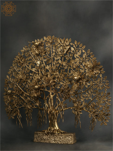 34" Large Tree of Life with Perched Birds in Brass