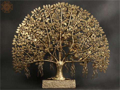 34" Large Tree of Life with Perched Birds in Brass