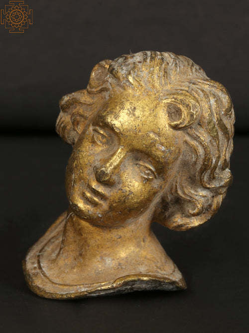 2" Small Roman Women Head Brass Statue