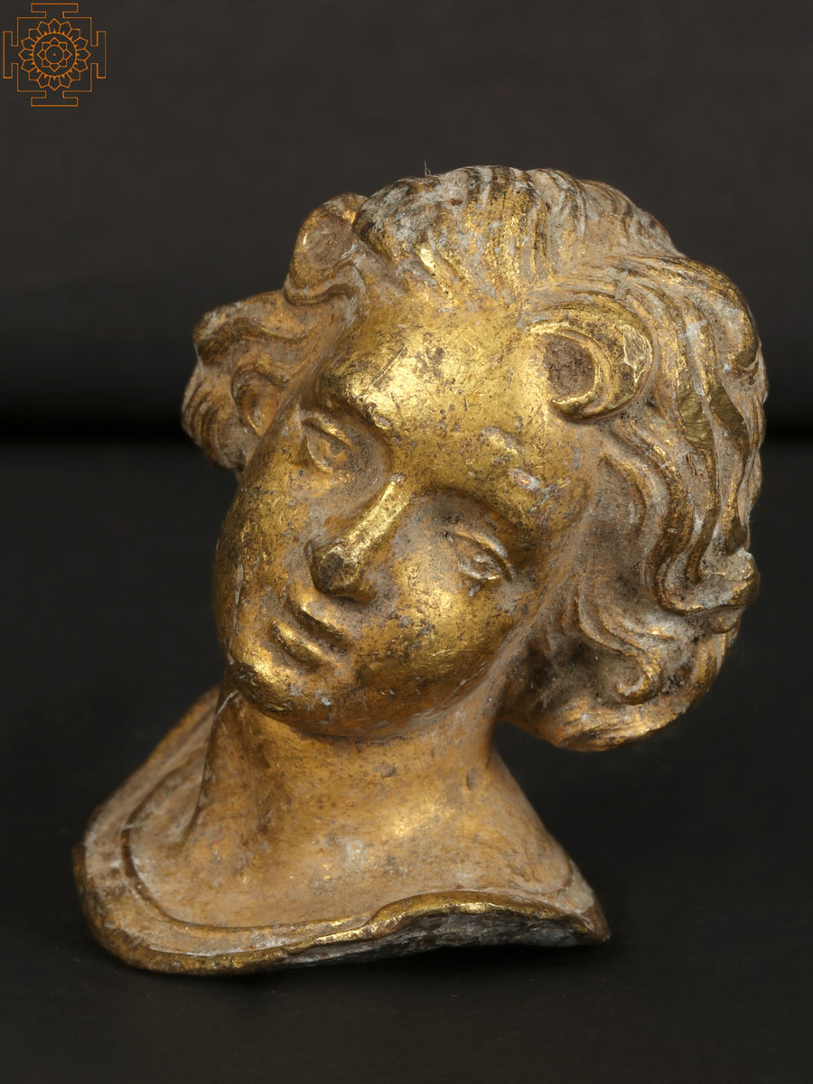 2" Small Roman Women Head Brass Statue