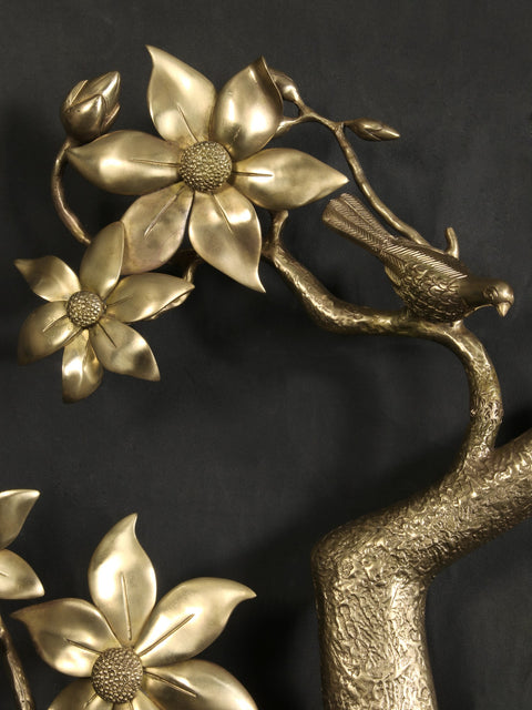 90" Super Large Brass Tree Branch with Flowers and Buds | Wall Decor