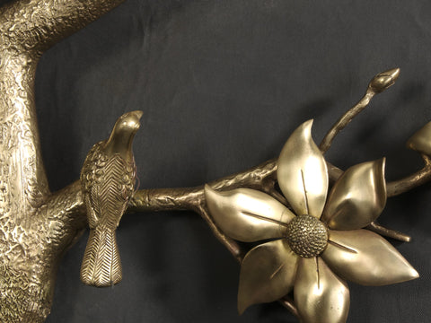 90" Super Large Brass Tree Branch with Flowers and Buds | Wall Decor