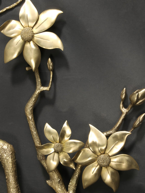 90" Super Large Brass Tree Branch with Flowers and Buds | Wall Decor