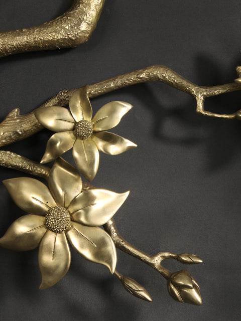 90" Super Large Brass Tree Branch with Flowers and Buds | Wall Decor