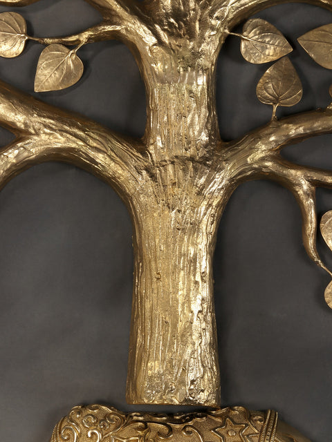 72" Super Large Brass Tree of Life with Cow and Calf and Flower Buds | Set of Four | Wall Decor