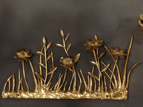 72" Super Large Brass Tree of Life with Cow and Calf and Flower Buds | Set of Four | Wall Decor