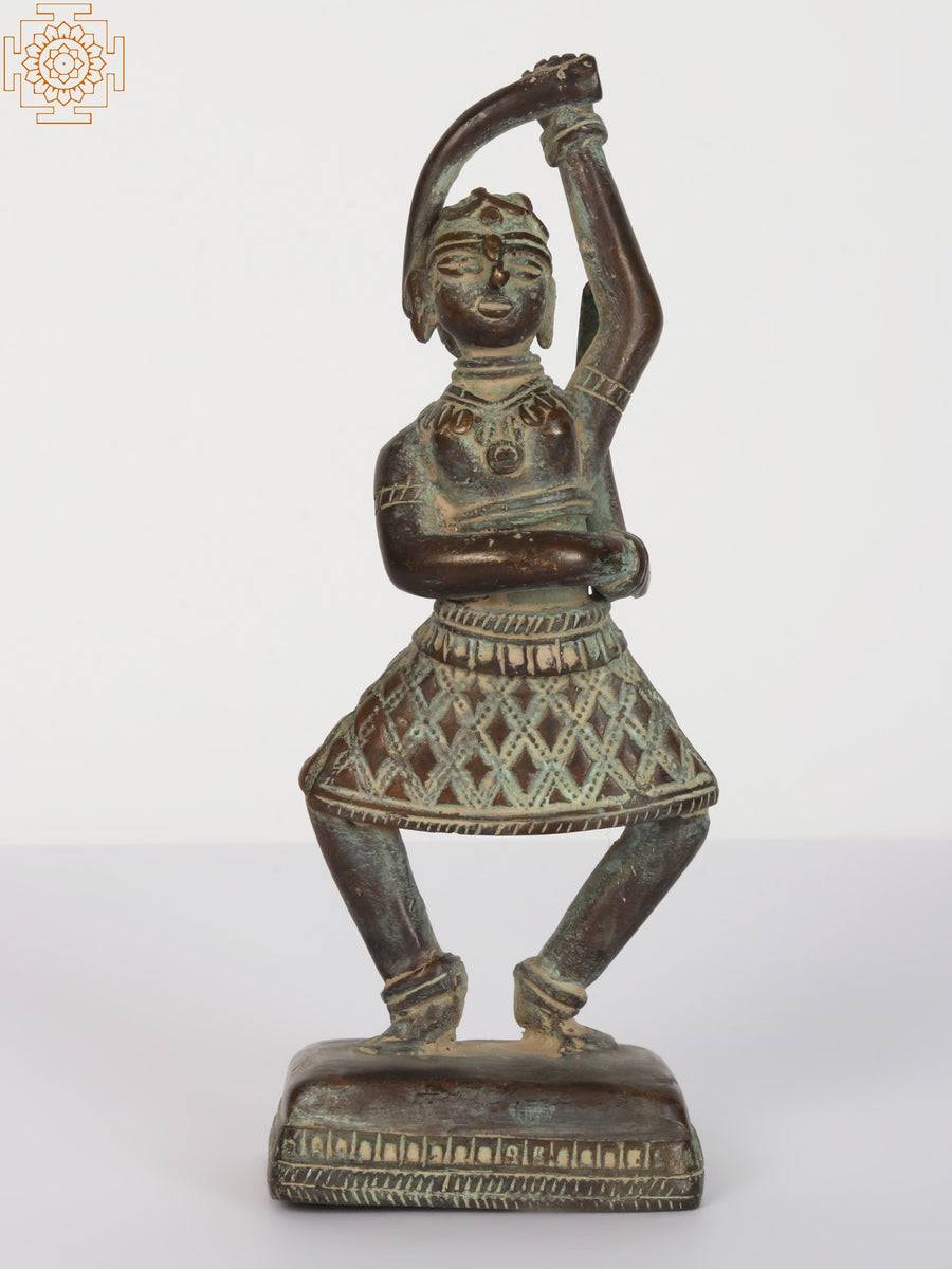 6" Brass Tribal Sword Dancer Statue Handmade