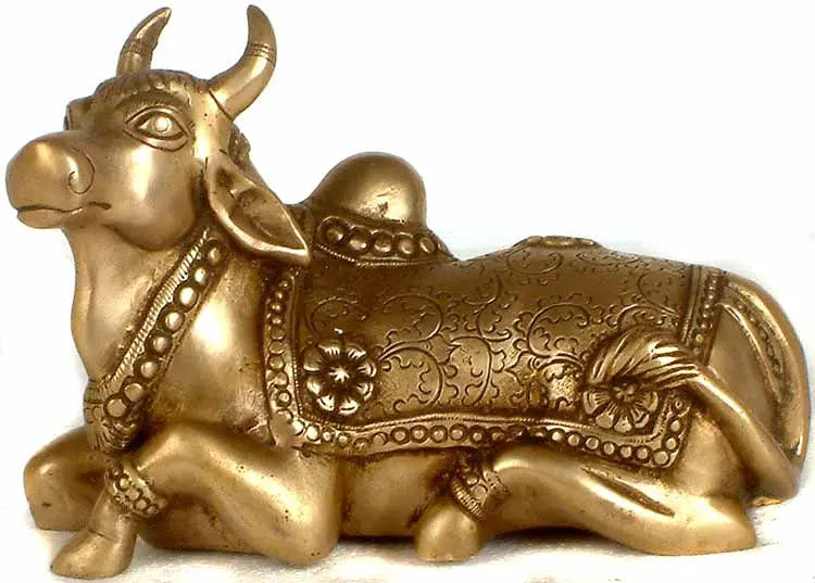 7" Nandi Bull Brass Statue Handmade