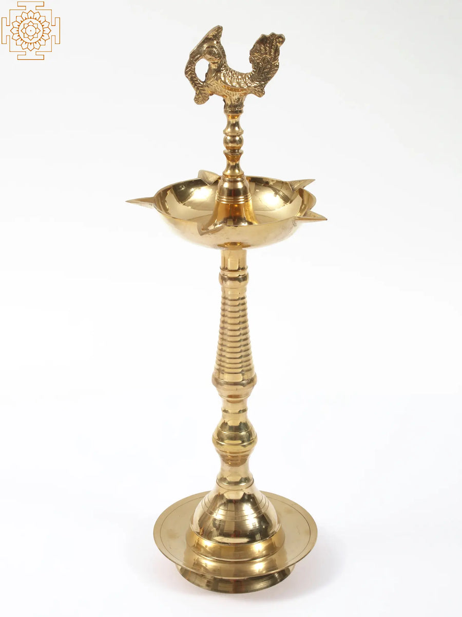 Five Wicks Peacock Brass Oil Lamp for Pooja
