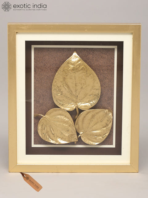 14" Wood Framed Brass Leaves | Wall Hanging | Home Decor
