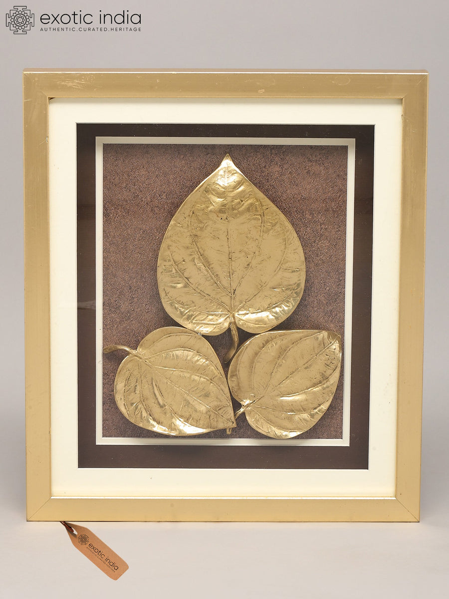 14" Brass Leaves Wood Framed Wall Hanging