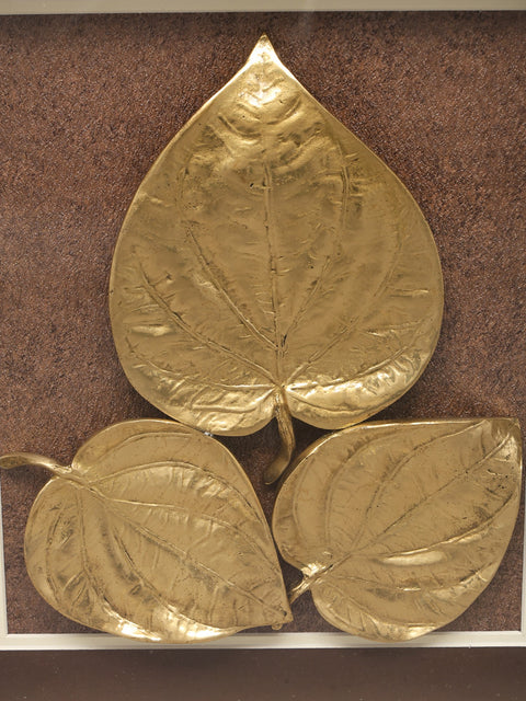 14" Wood Framed Brass Leaves | Wall Hanging | Home Decor