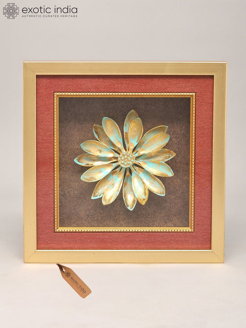 12" Brass Flower Wall Hanging with Wood Frame