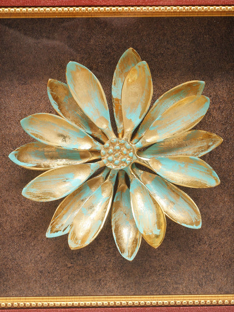 12" Wood Framed Brass Flower | Wall Hanging | Home Decor