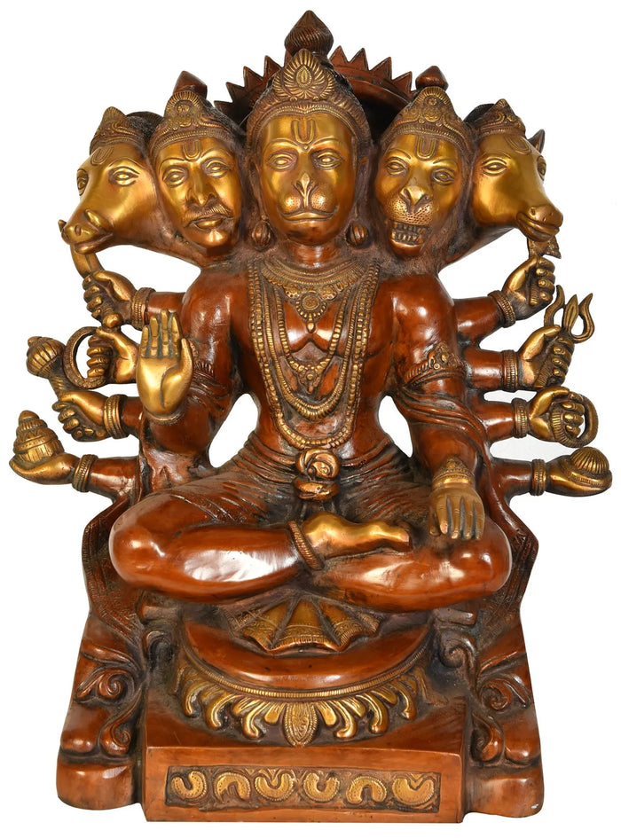 17" Panchamukhi Hanuman Brass Statue Handmade