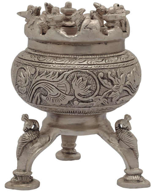 5" Brass Incense Burner with Nandi, Shiva Linga and Peacock Legs