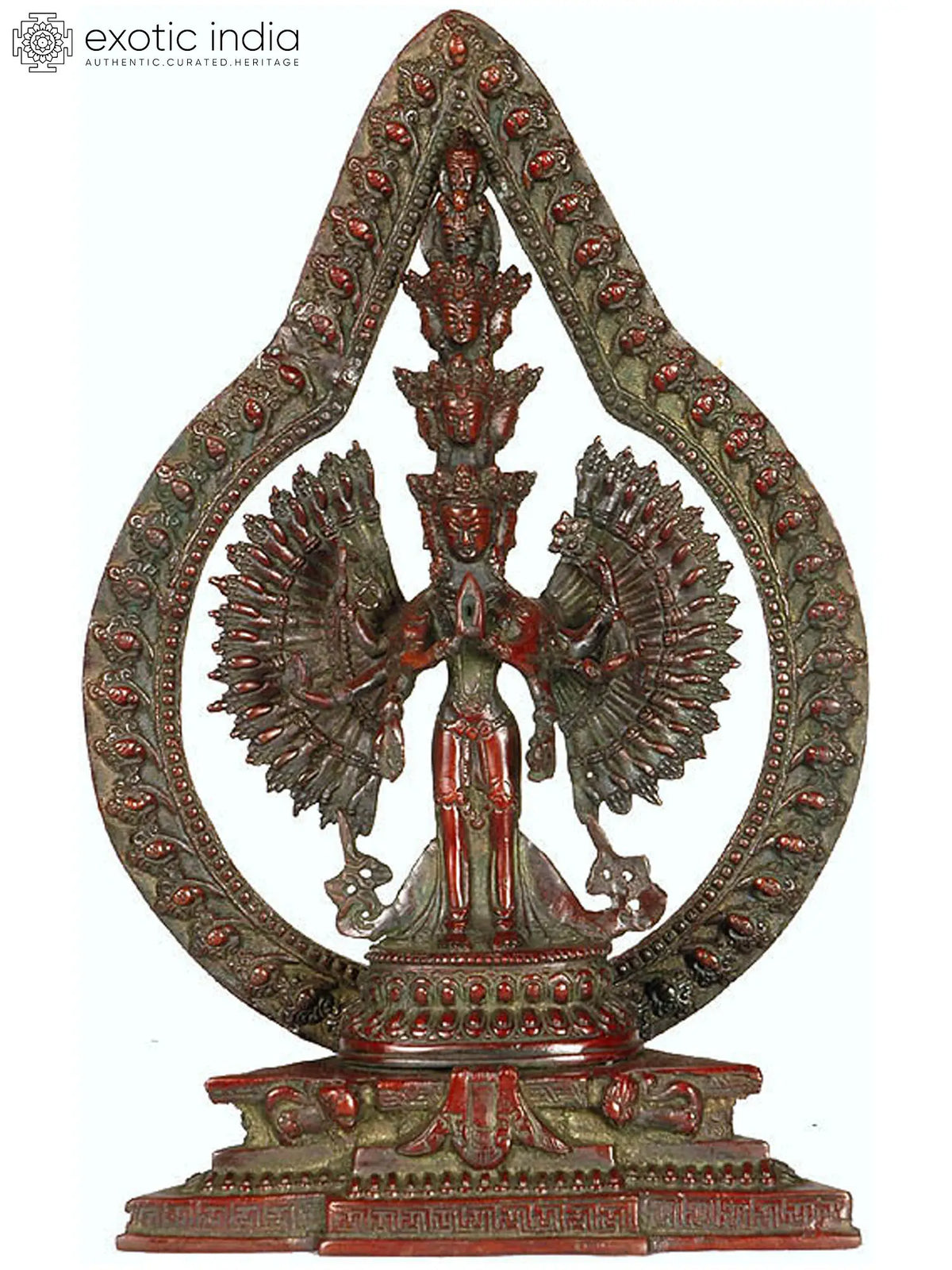 12" Thousand-Arms of Compassion in Brass | Handmade Buddhist Deity Statue | Made in India