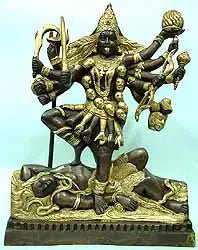 12" Handmade Mother Goddess Kali Brass Statue for Pooja